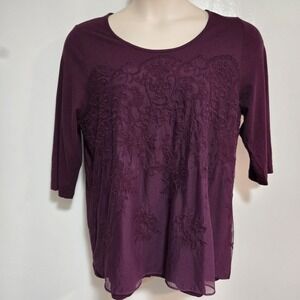 Catherine's Plus Petite Size 0X Burgundy Lace Overlay Scoop Nck Elbow Sleeve Top